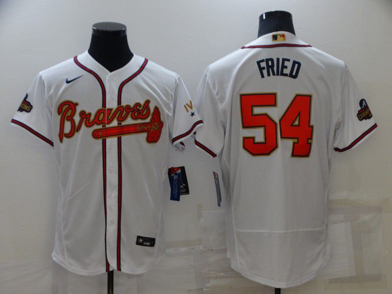 Men Atlanta Braves 54 Fried White Gold Elite Nike 2022 MLB Jersey